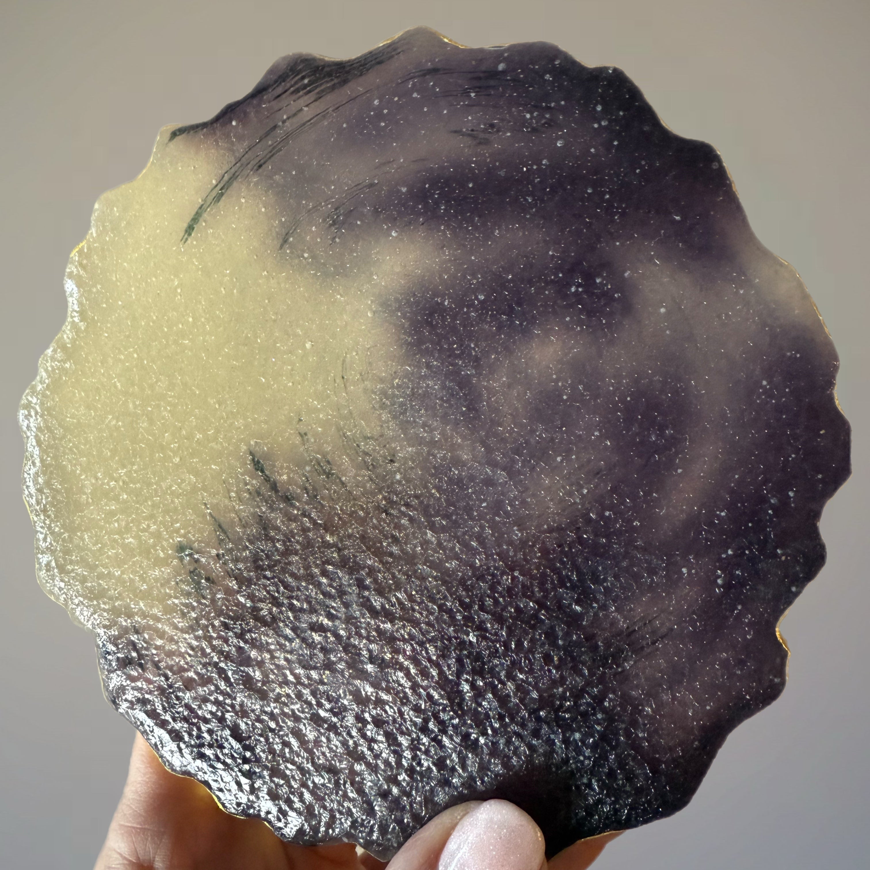 Handmade edible geode crystal candy slices with edible gold leaf – artisanal Japanese kohakutou in assorted flavors and colors