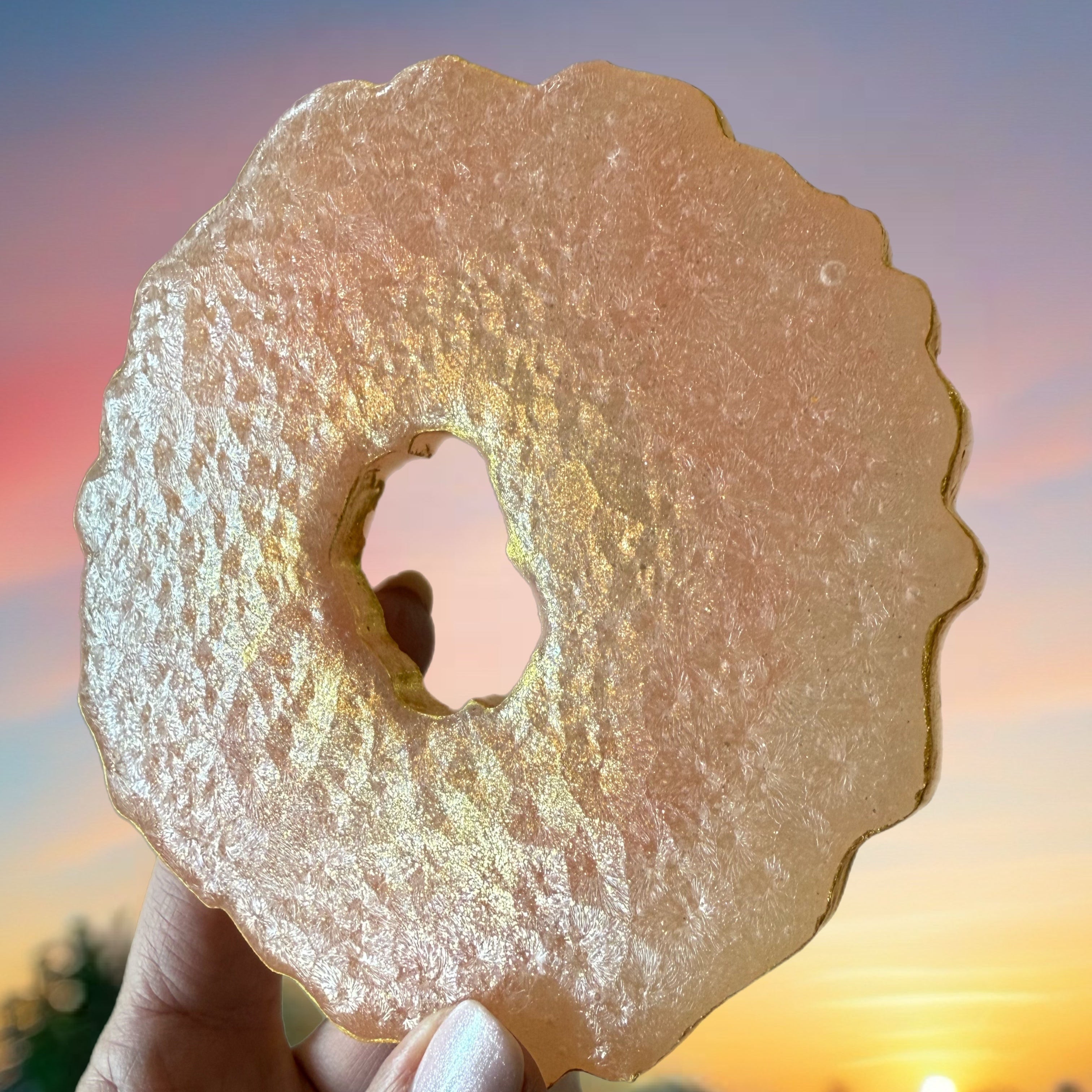 Handmade edible geode crystal candy slices with edible gold leaf – artisanal Japanese kohakutou in assorted flavors and colors