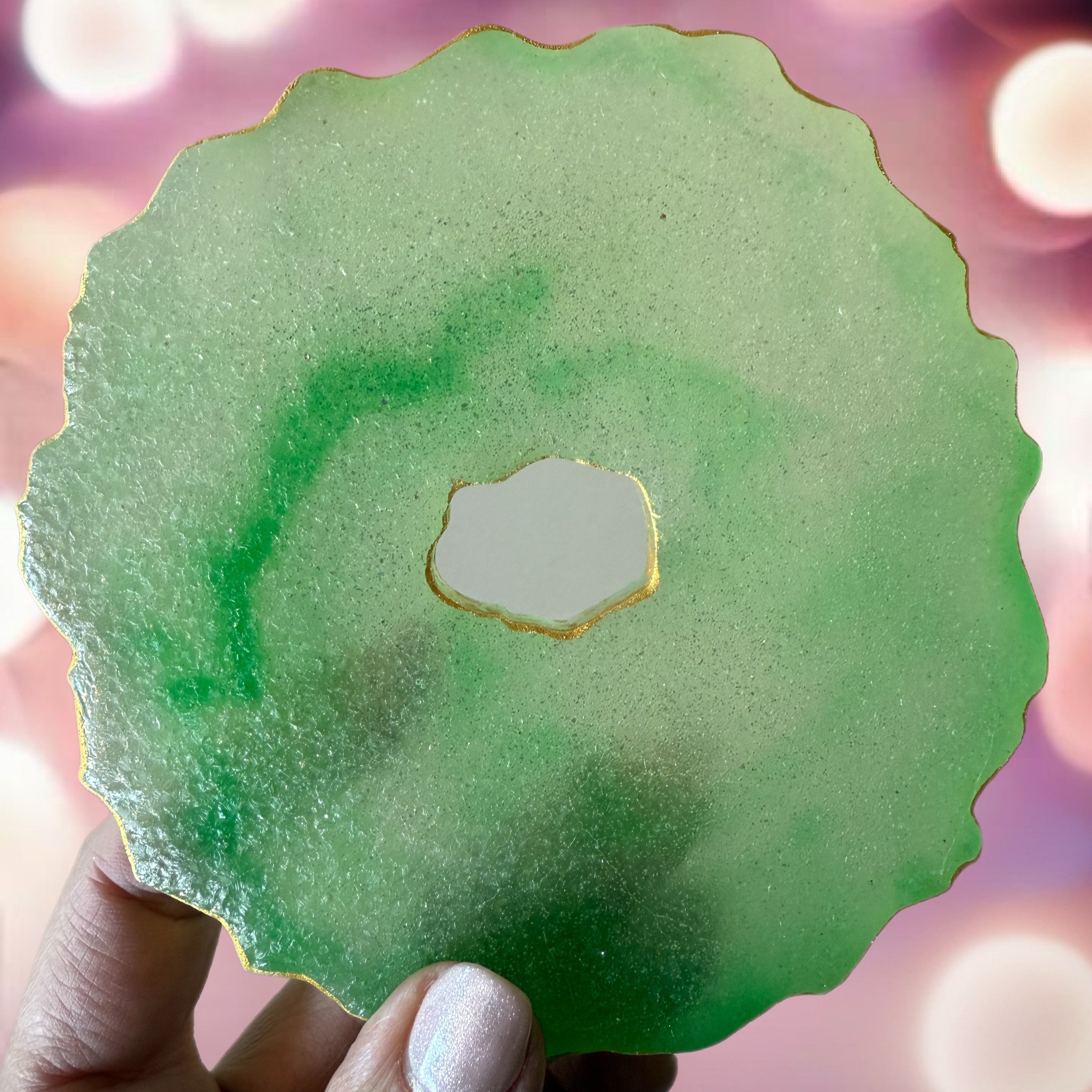 Handmade edible geode crystal candy slices with edible gold leaf – artisanal Japanese kohakutou in assorted flavors and colors