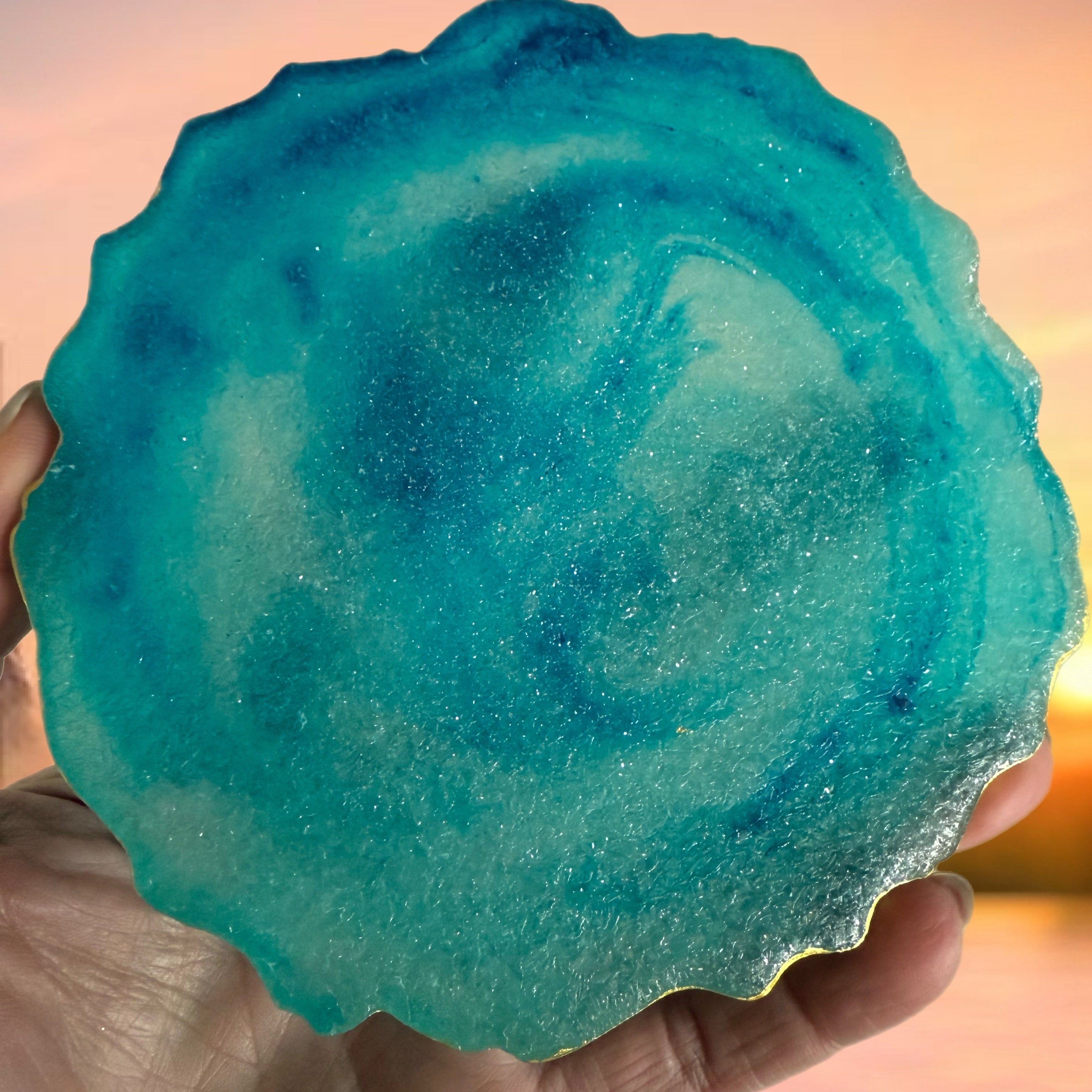 Handmade edible geode crystal candy slices with edible gold leaf – artisanal Japanese kohakutou in assorted flavors and colors