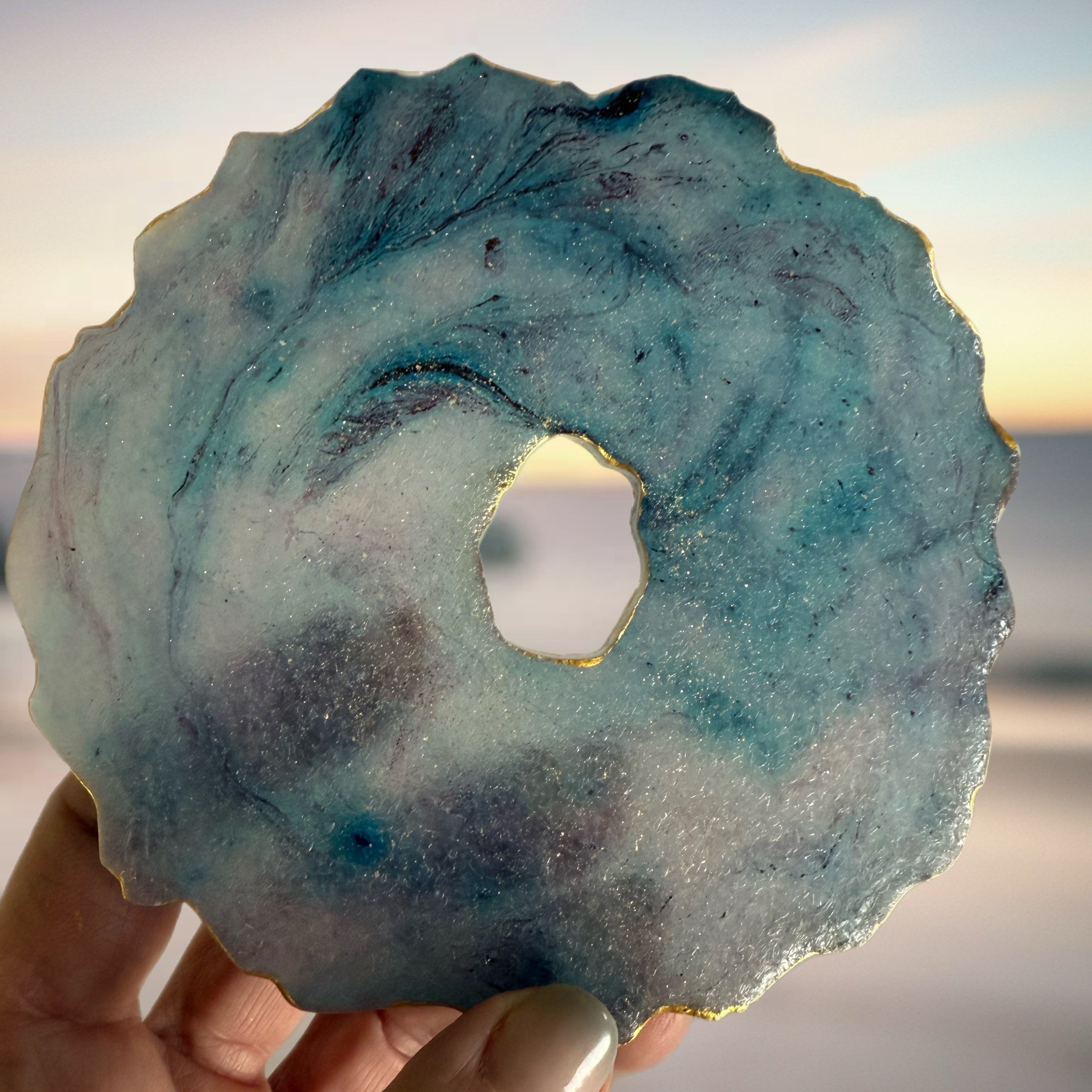 Handmade edible geode crystal candy slices with edible gold leaf – artisanal Japanese kohakutou in assorted flavors and colors