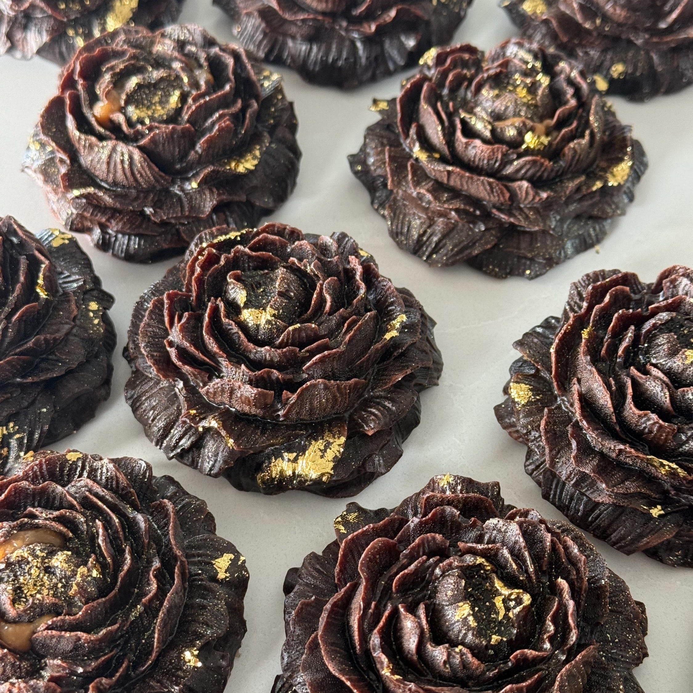 Crystal Candy Edible Peony Rose flower, Kohakutou Candy, Chocolate filled with Caramel